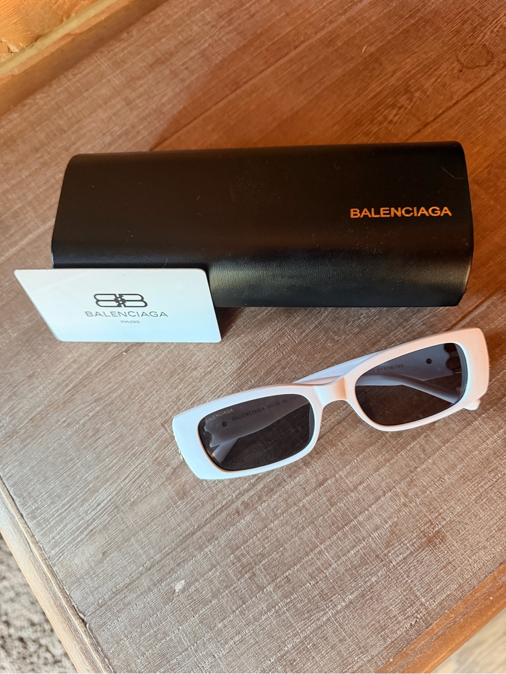 Balenciaga White Rectangular Slim Sunglasses with Dark Lenses